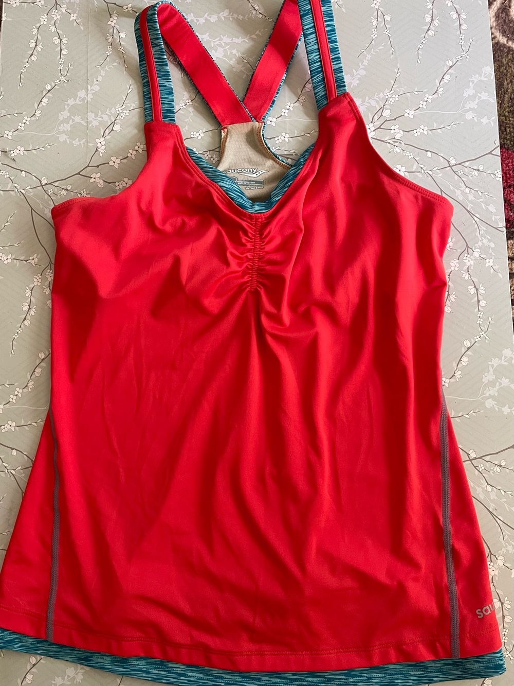 Saucony Coral Red and Teal Women's Racerback Tank